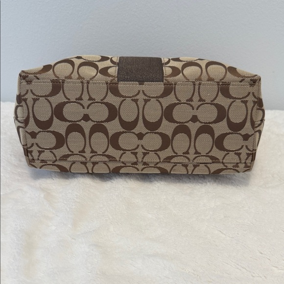 Coach Signature C Coated Cotton Patent Leather Tan and Brown Signature Tote
